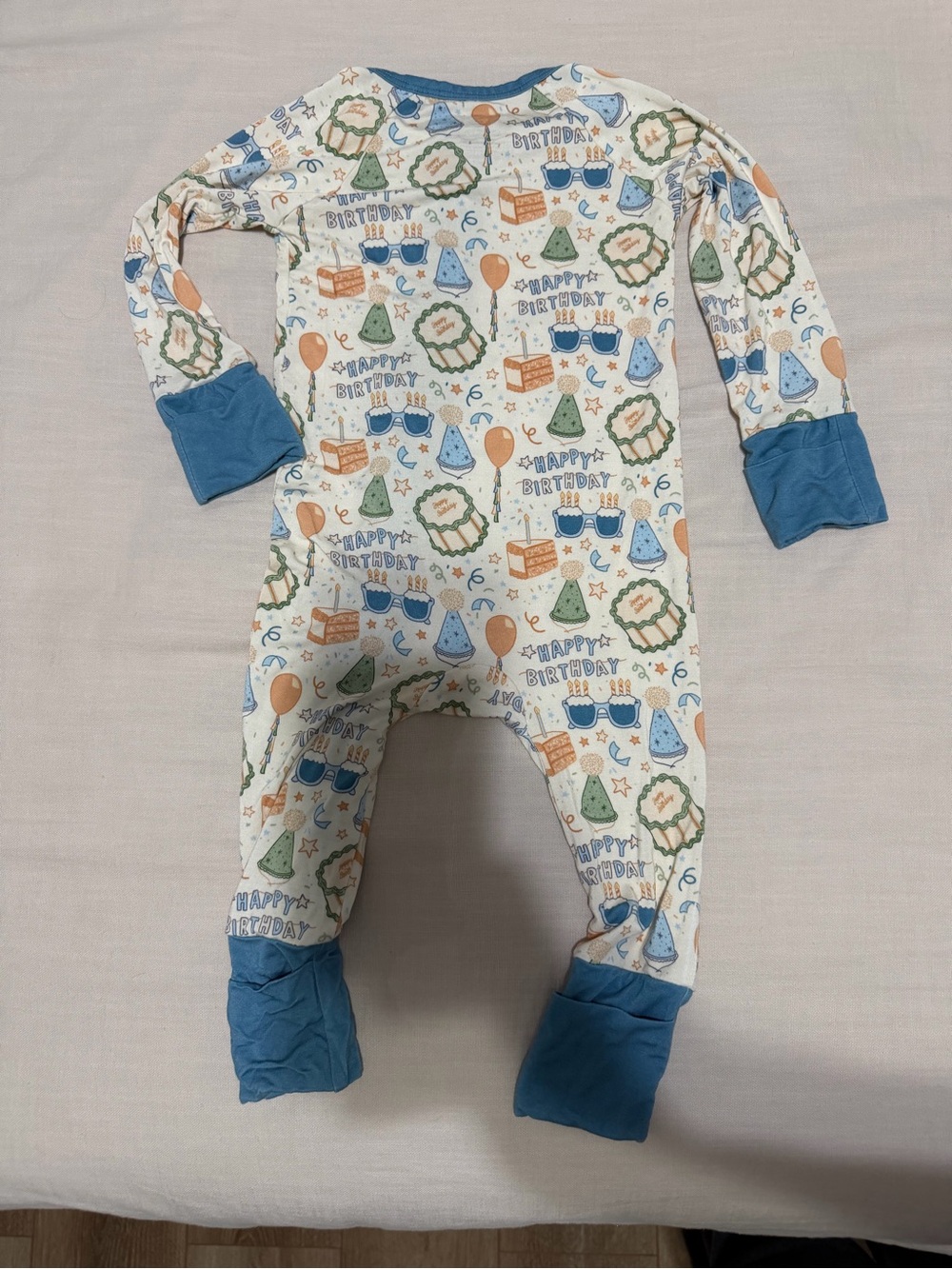 Blue Birthday-Print Baby Footed Pajamas